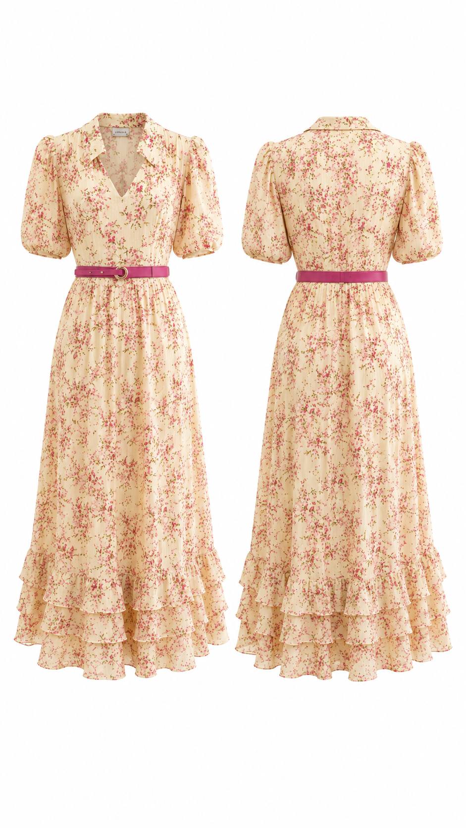 Rosalie Bloom Floral Midi Dress with Belt