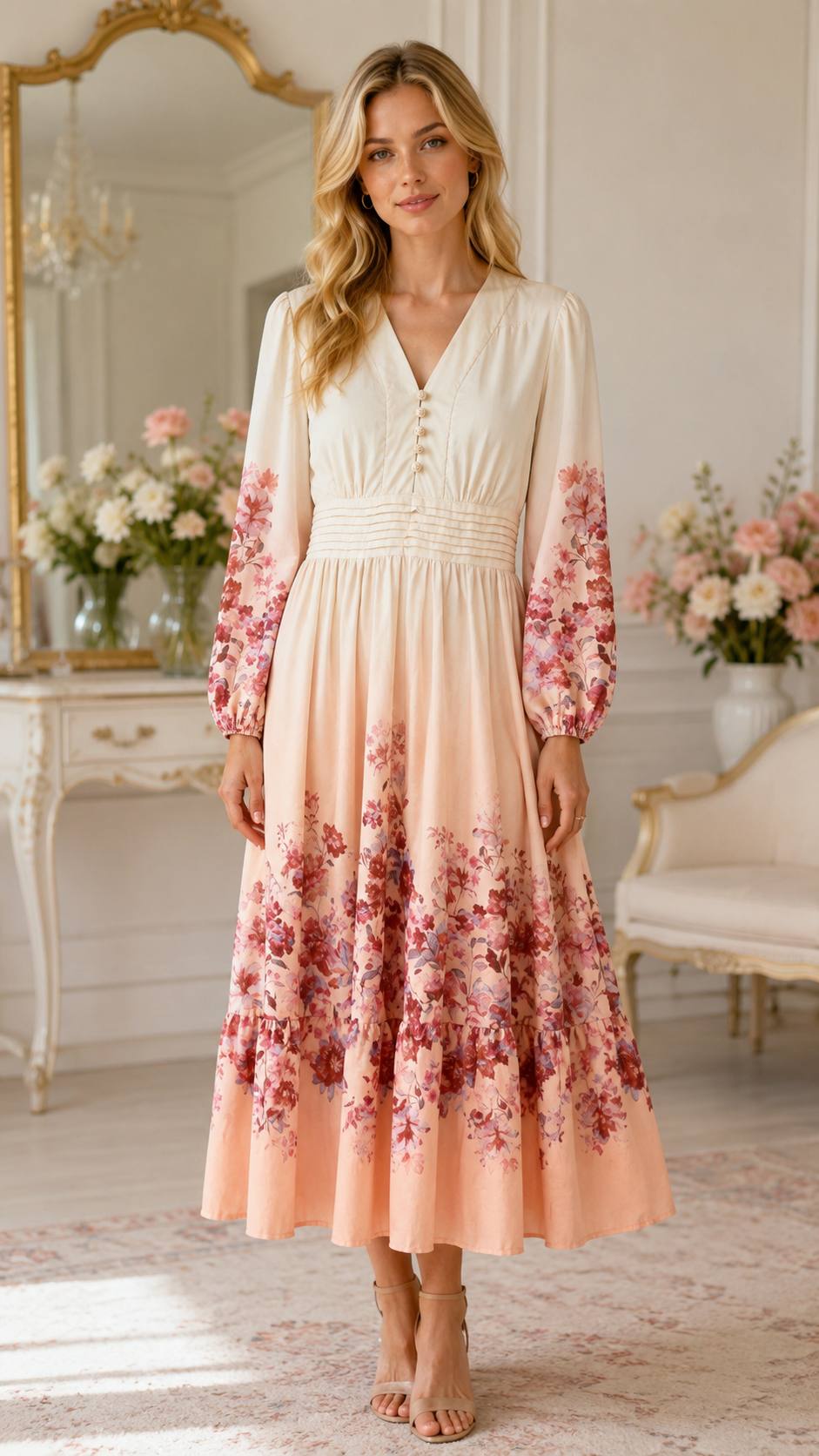 Rosé Blossom Maxi Dress