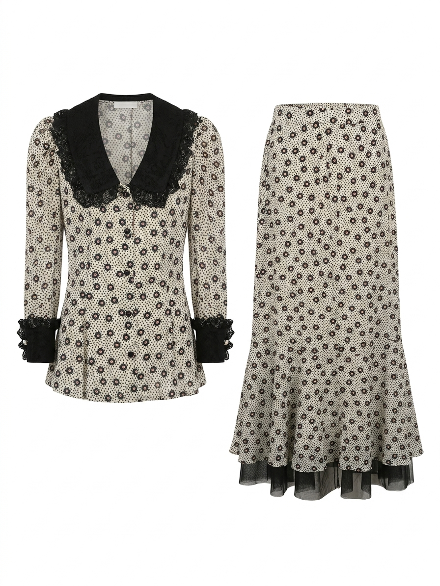 Vintage Polka Dot Set with Croc-Texture Circle Bag