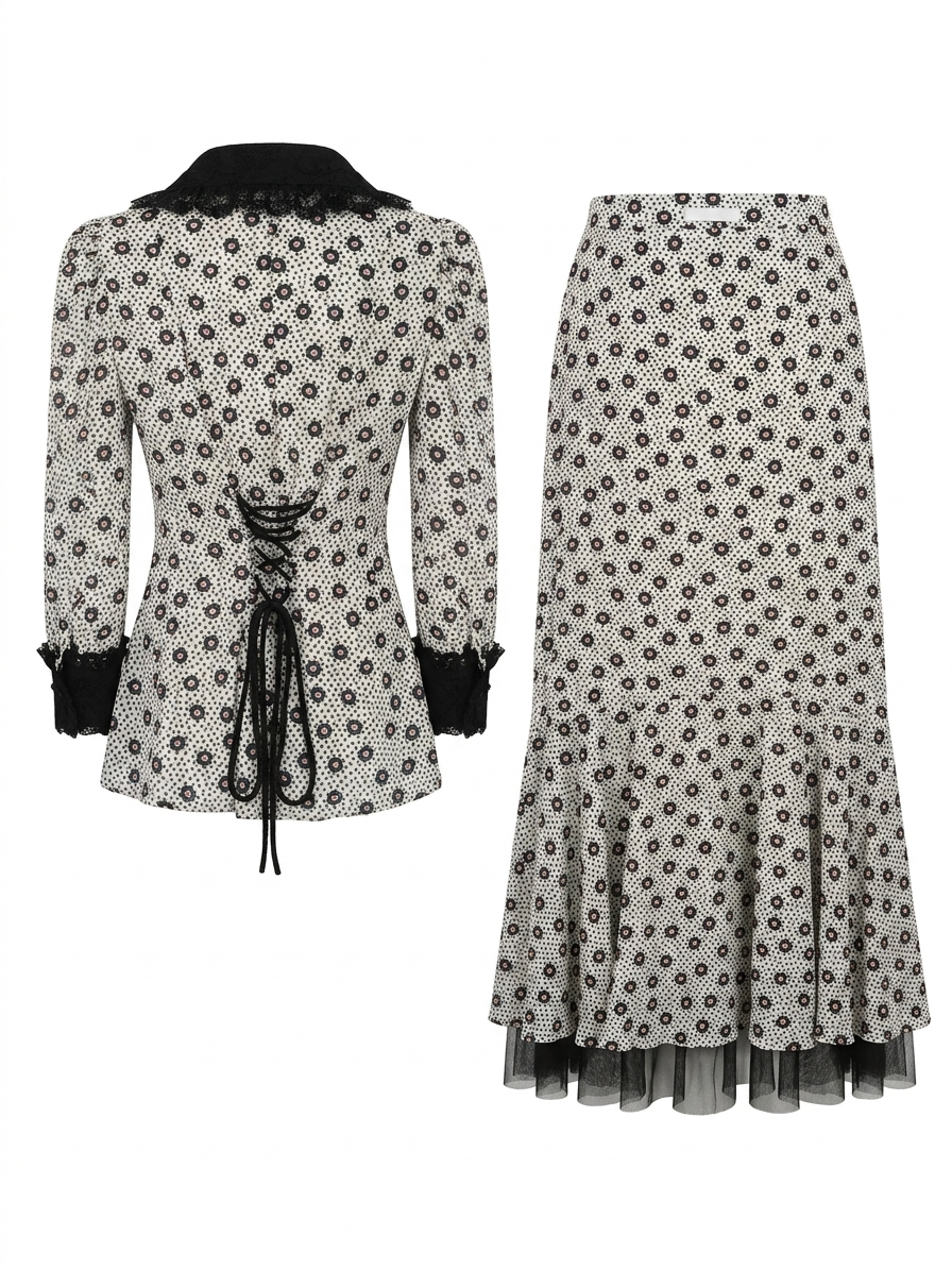 Vintage Polka Dot Set with Croc-Texture Circle Bag