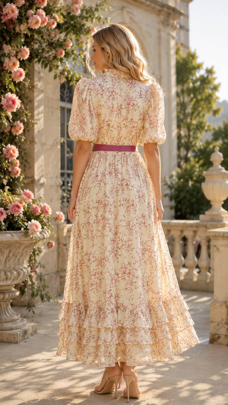 Rosalie Bloom Floral Midi Dress with Belt