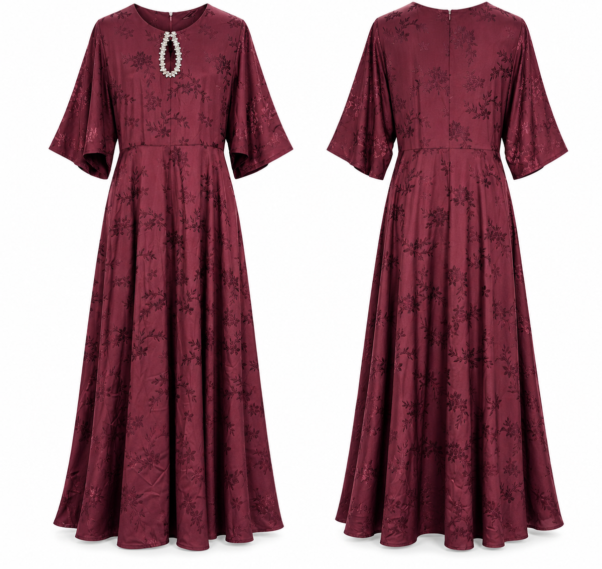 Burgundy Floral Jacquard Maxi Dress