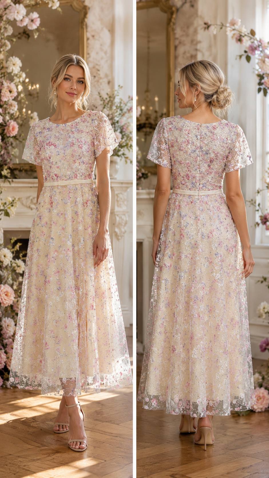 ROSKOSH Enchanted Blossom Embellished Maxi Dress