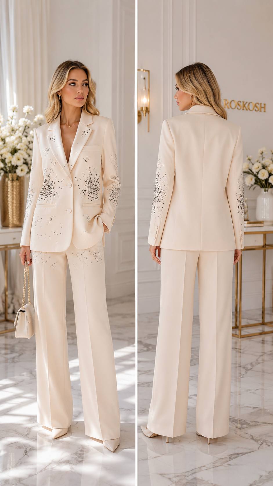 Celeste Crystal Embellished Ivory Blazer