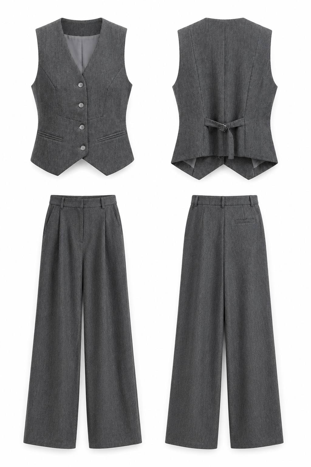 ROSKOSH Tailored Charcoal Vest & Wide-Leg Trouser Set