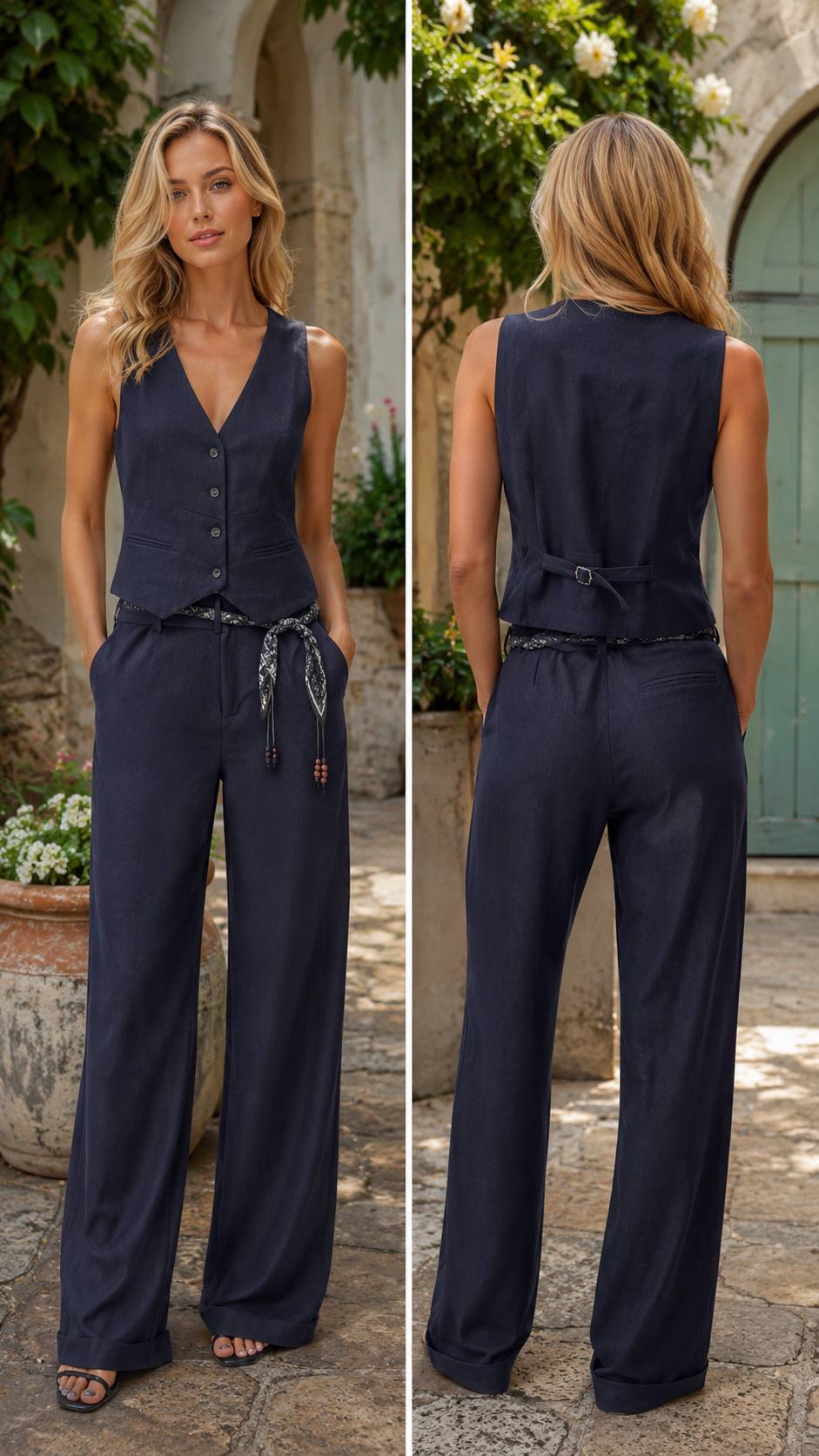 ROSKOSH Tailored Charcoal Vest & Wide-Leg Trouser Set