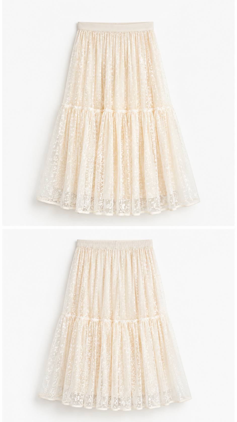 Ivory Floral Mesh Tiered Maxi Skirt