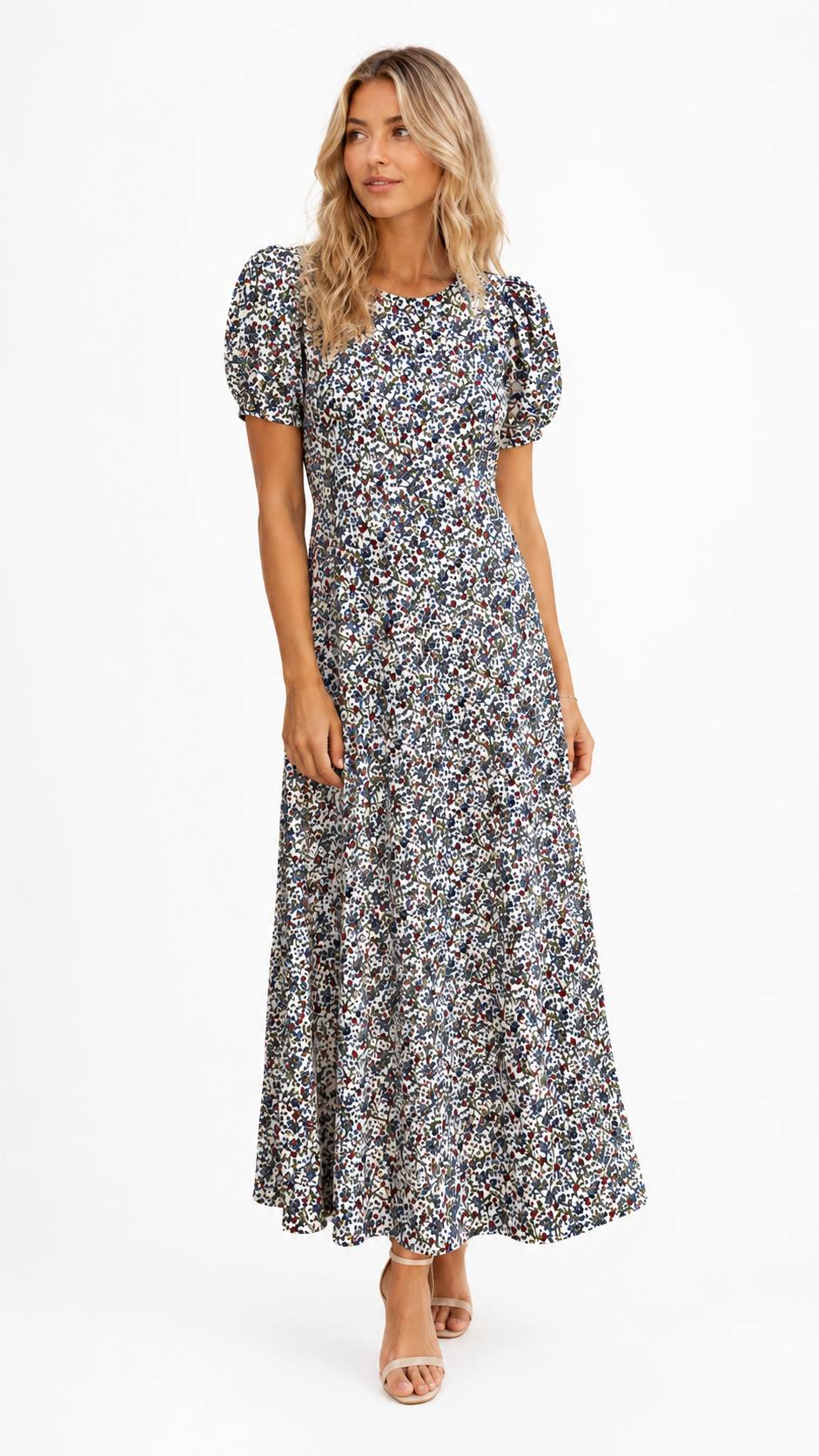 Floral Elegance Puff Sleeve Maxi Dress