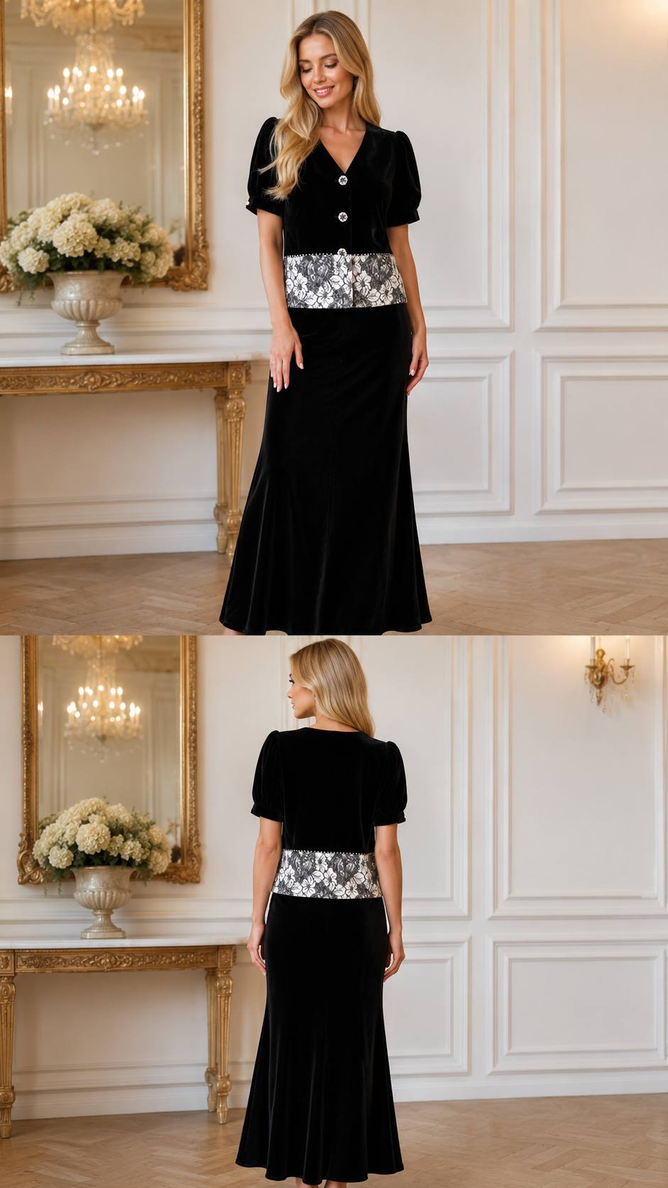 Midnight Velvet Lace Two-Piece Maxi Set