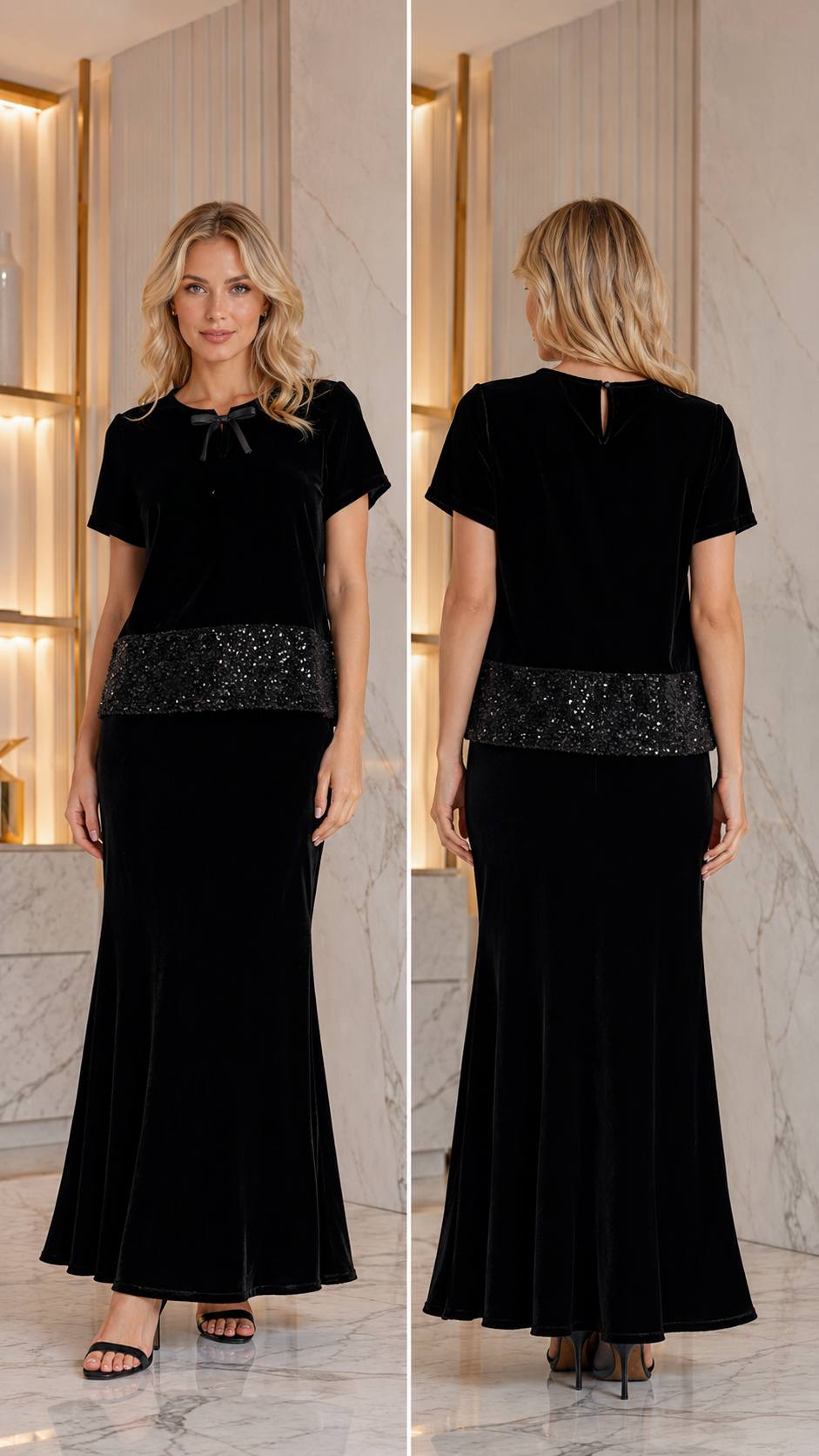 Midnight Velvet Elegance Two-Piece Maxi Set