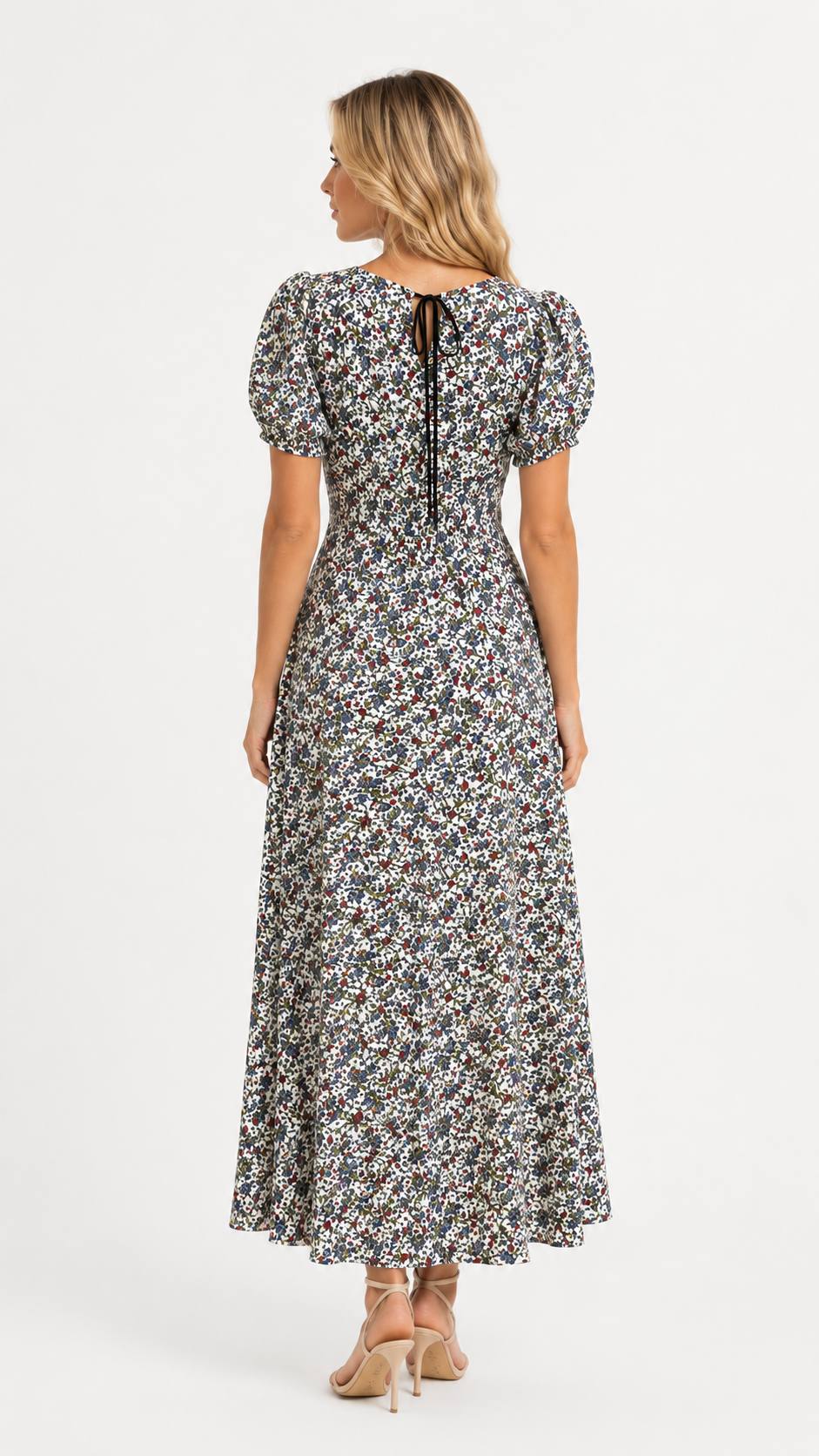 Floral Elegance Puff Sleeve Maxi Dress