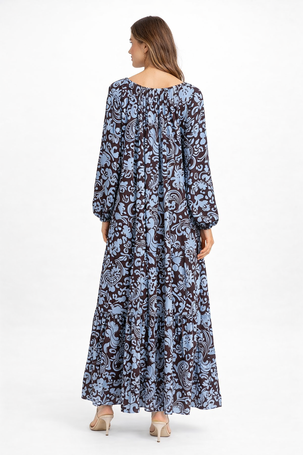 Elegant Floral Maxi Dress – Long Sleeve Flowing Boho Dress