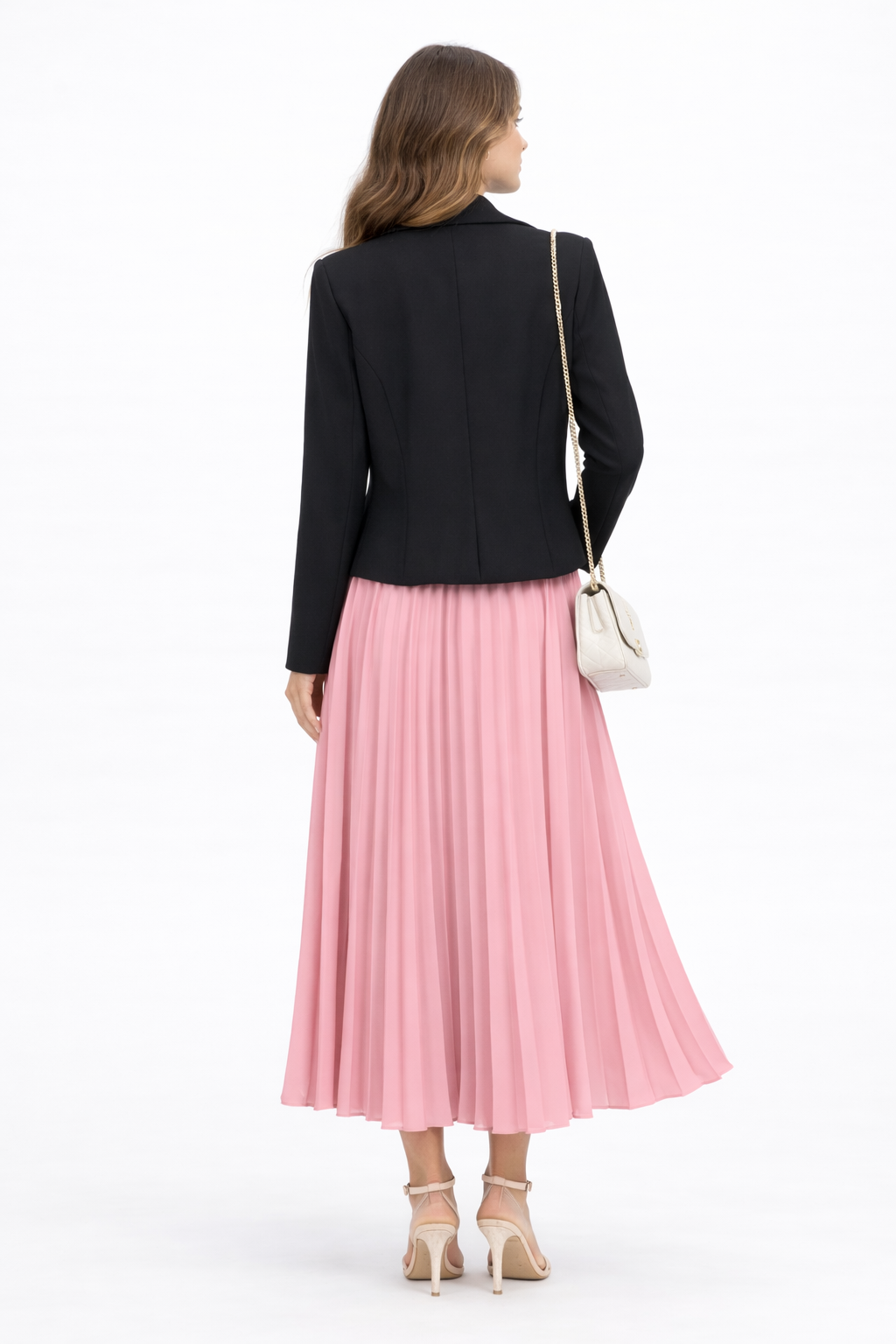 Elegant 3-Piece Women’s Set – Embroidered Blazer, Camisole Top & Pleated Midi Skirt