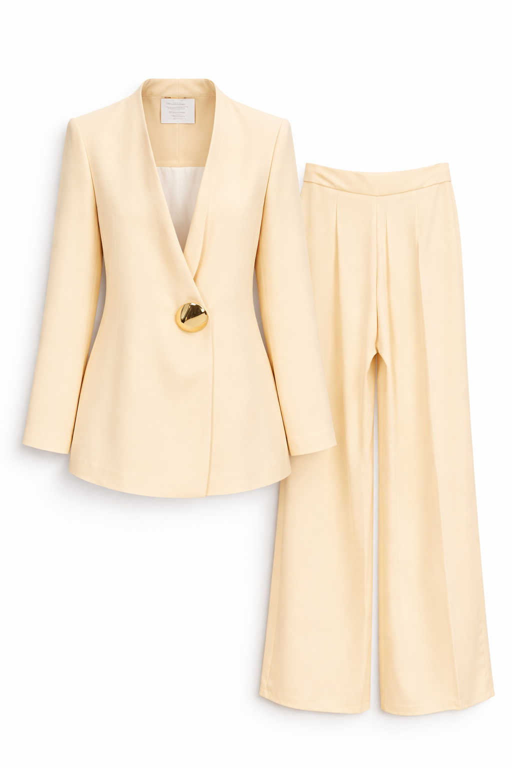 Elegant Cream Tailored Blazer & Wide-Leg Pants Set