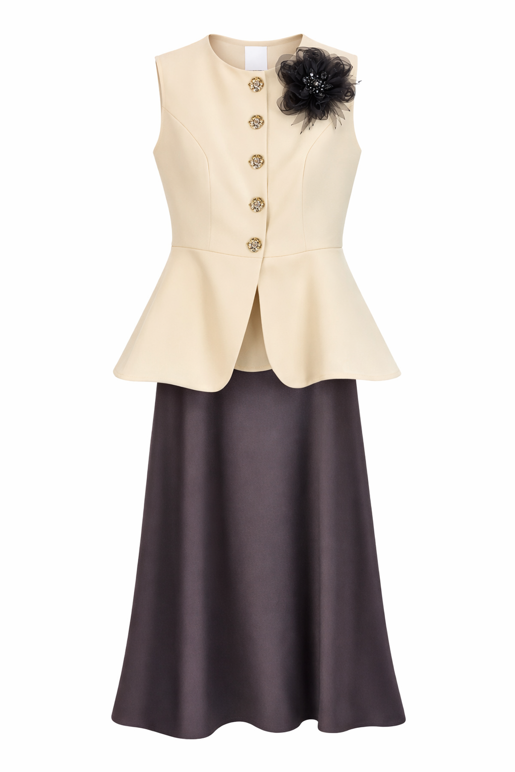 Elegant Peplum Top & Flowing Midi Skirt Two-Piece Set