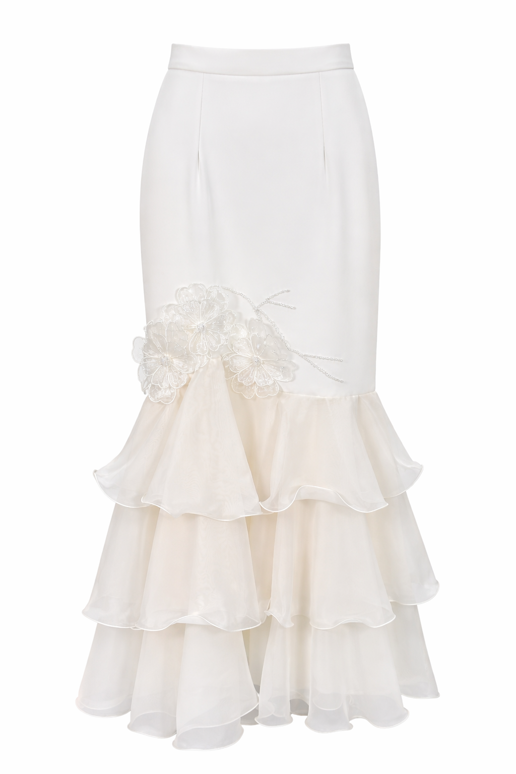 Elegant Lace Detail Blazer & Tiered Mermaid Skirt Two-Piece Set