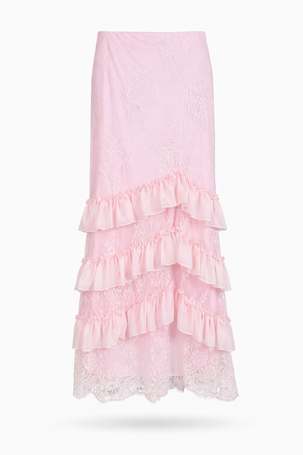 Elegant Blush Pink Floral Blazer & Lace Ruffle Skirt Two-Piece Set