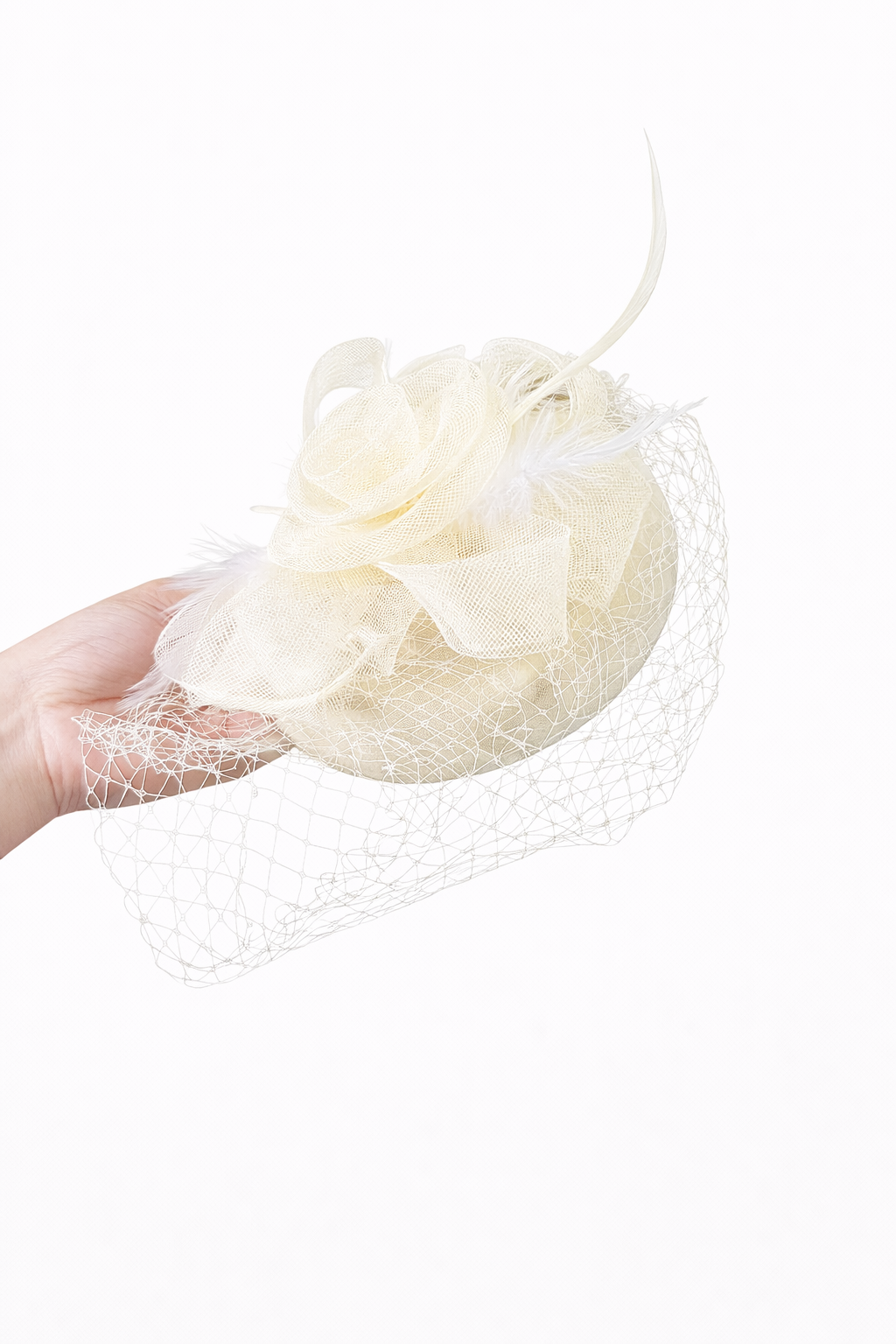 Elegant Ivory Floral Lace 3-Piece Set – Tailored Blazer, Textured Maxi Skirt & Fascinator Hat