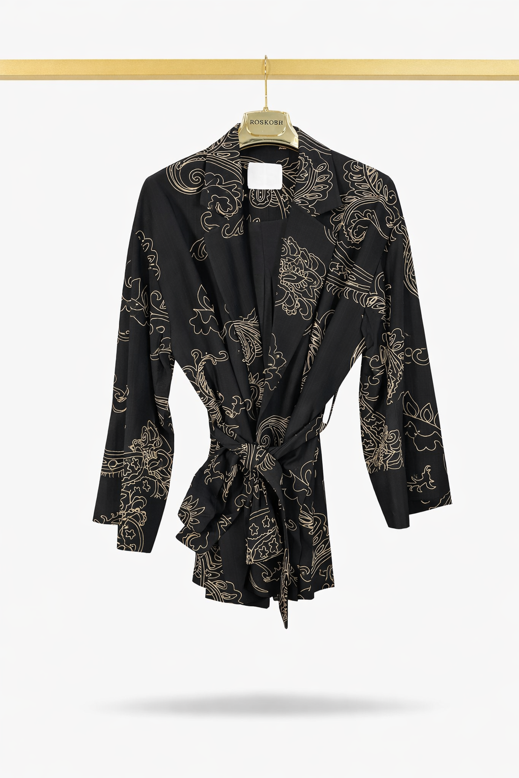 Black Paisley Wrap Blazer & Wide-Leg Pants Set