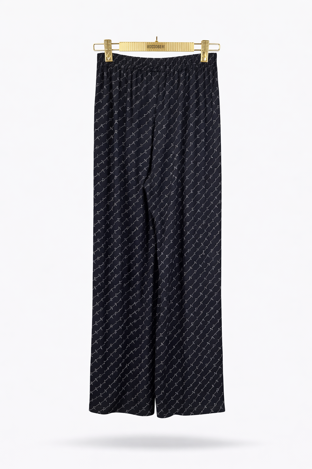 Black Monogram Blazer & Wide-Leg Pants Set with Rope Belt