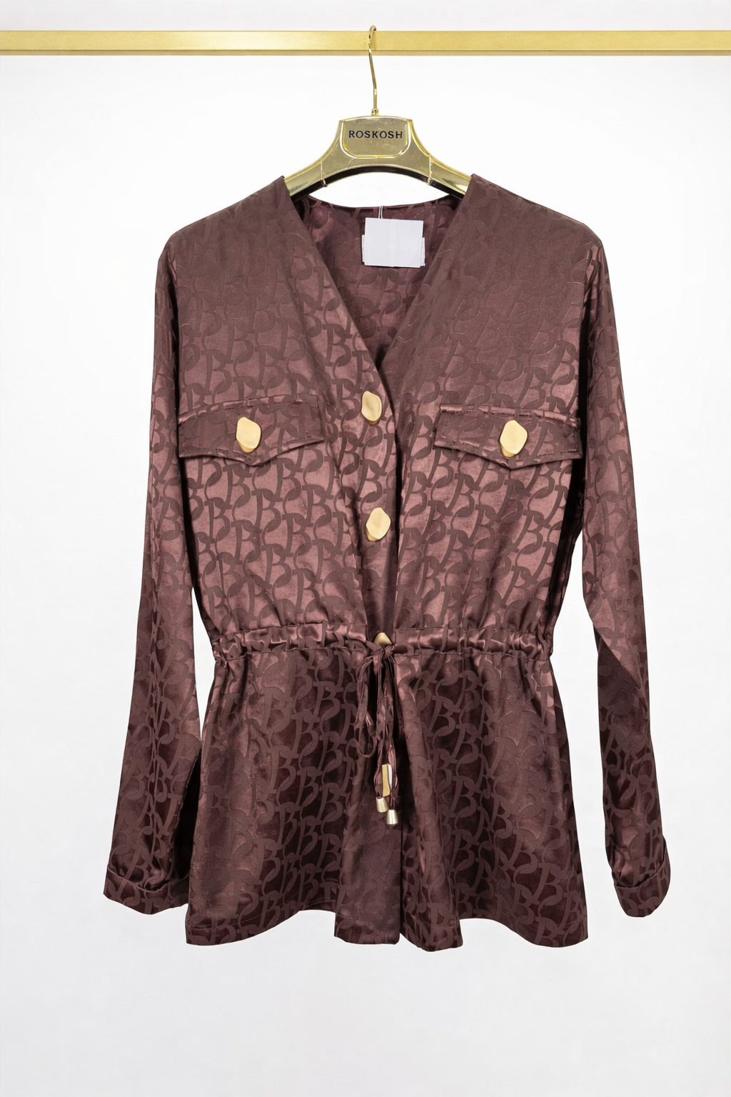 Elegant Monogram Satin Two-Piece Set – Burgundy