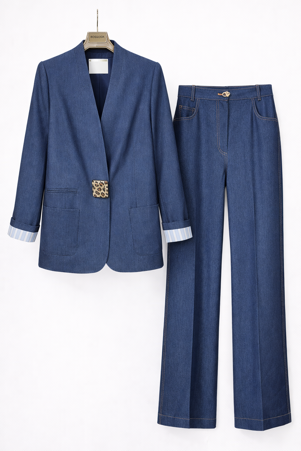 Chic Denim Tailored Blazer & Wide-Leg Pants Set