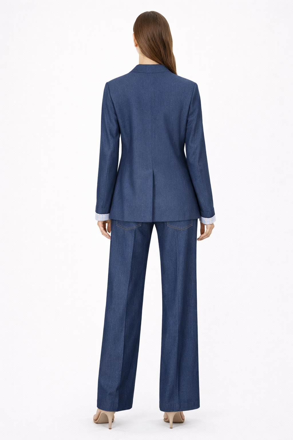 Chic Denim Tailored Blazer & Wide-Leg Pants Set