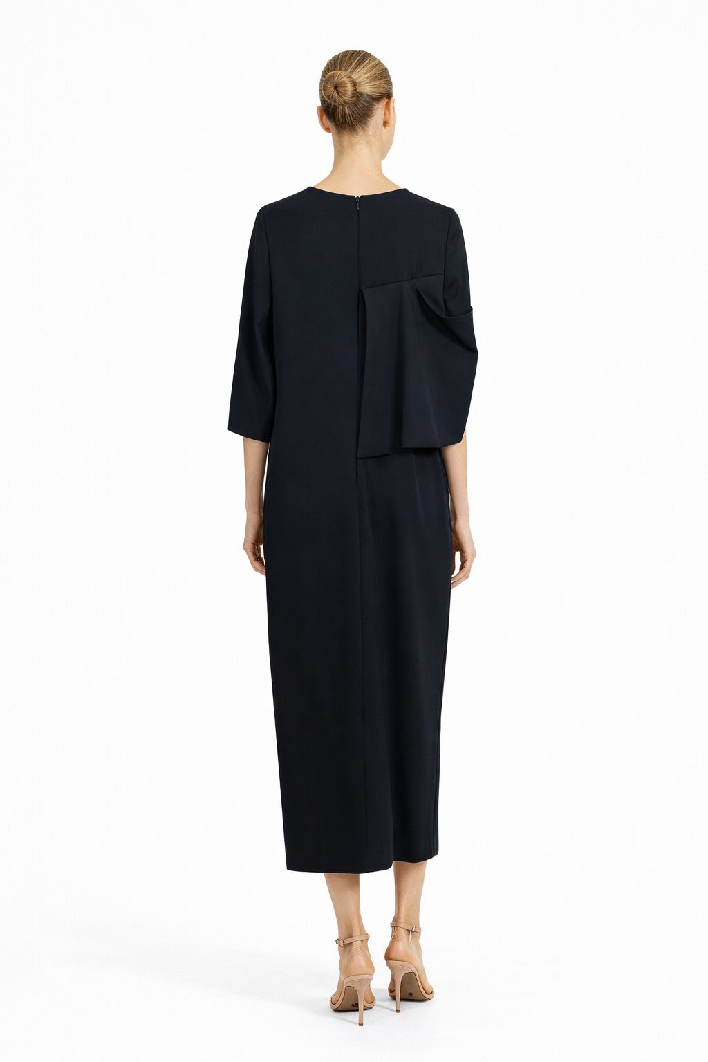 Midnight Floral Embroidered Elegant Midi Dress