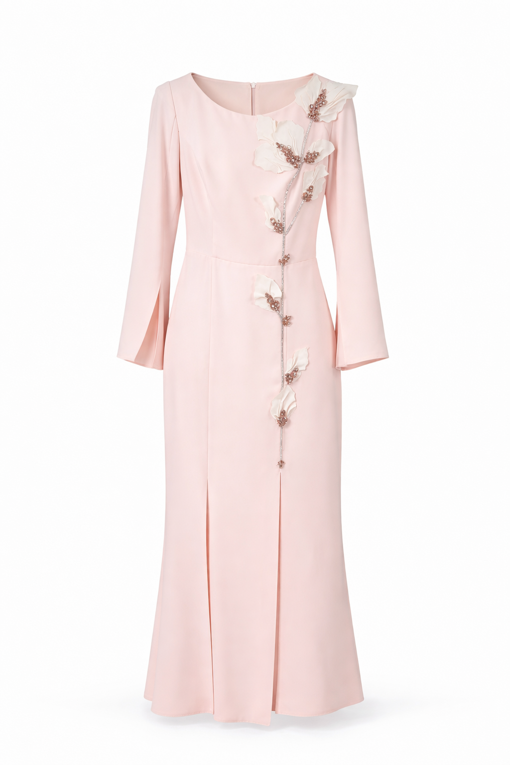 Blush Pink Floral Appliqué Elegant Evening Dress