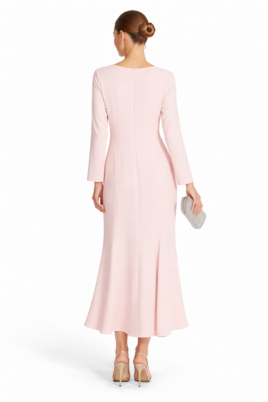 Blush Pink Floral Appliqué Elegant Evening Dress