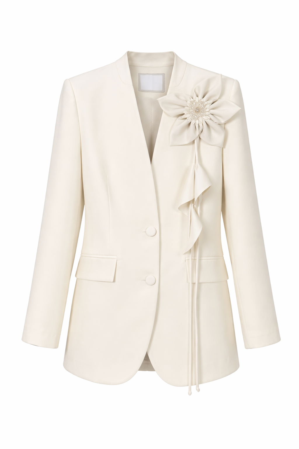 Ivory Floral Accent Tailored Blazer & Wide-Leg Pants Set