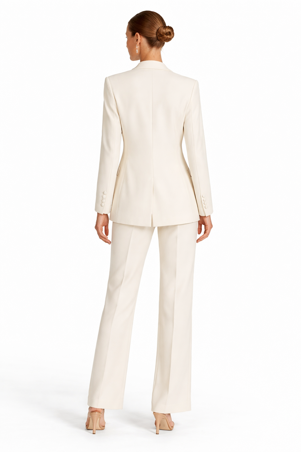 Ivory Floral Accent Tailored Blazer & Wide-Leg Pants Set