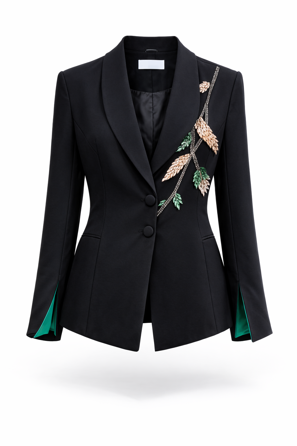Elegant Black Embroidered Blazer & Wide-Leg Pants Suit Set