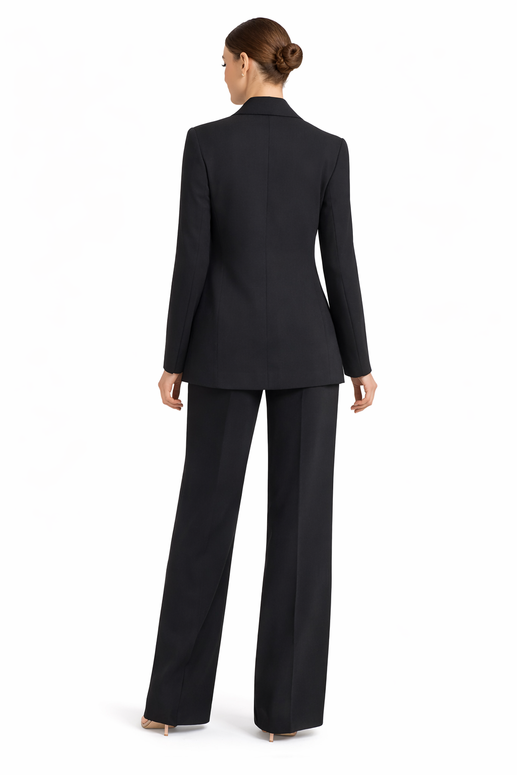 Elegant Black Embroidered Blazer & Wide-Leg Pants Suit Set
