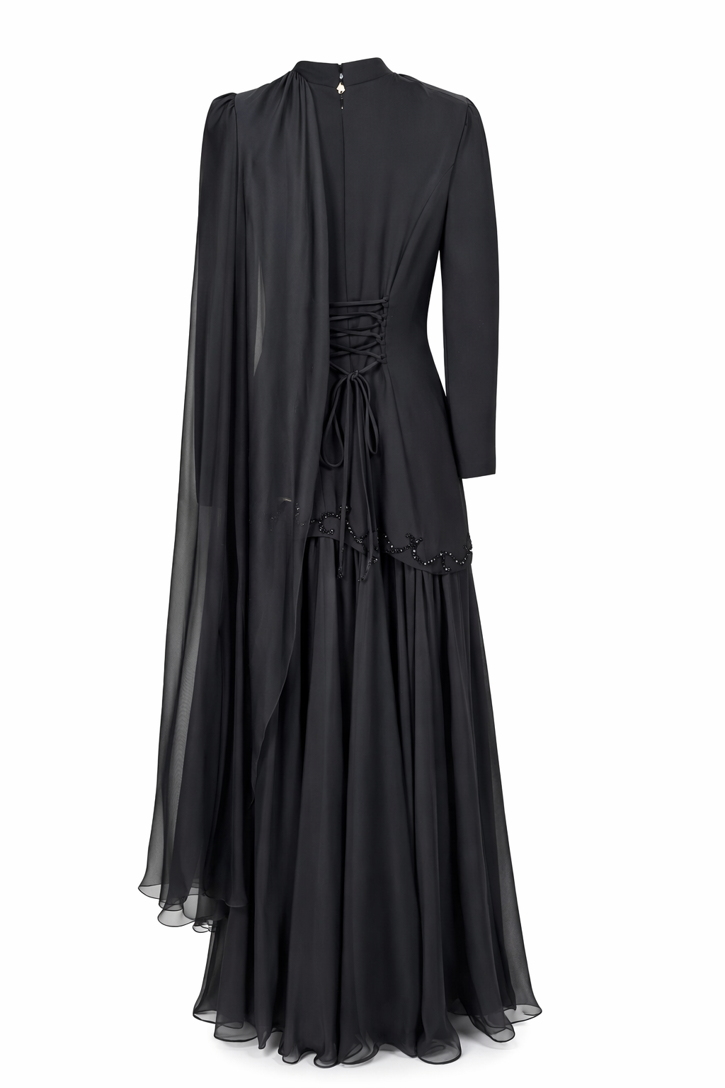 Elegant Noir Cape Maxi Dress