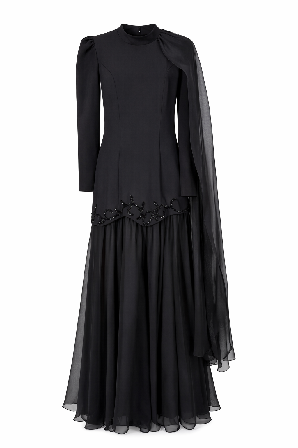 Elegant Noir Cape Maxi Dress