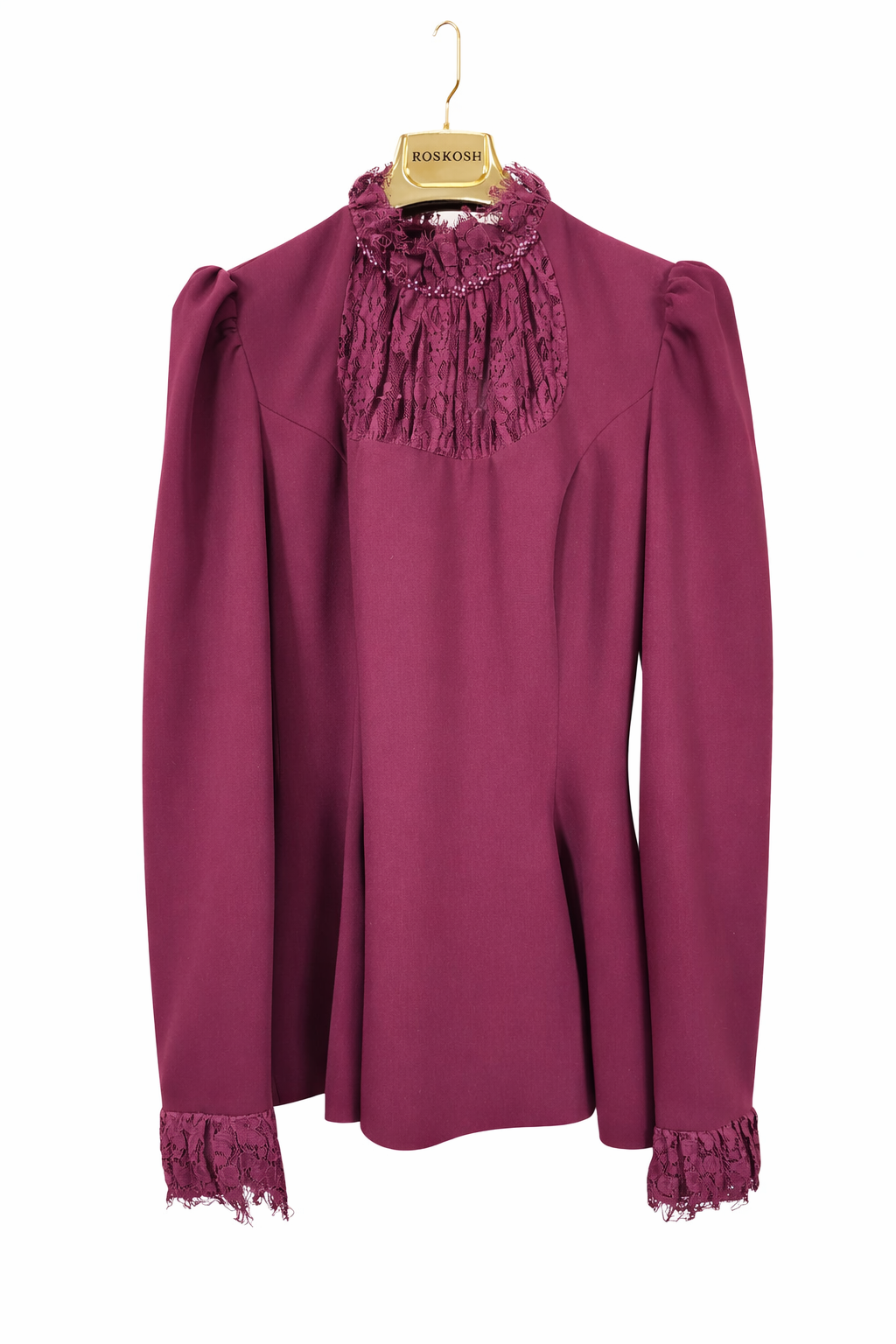 Elegant Burgundy Lace 3-Piece Set – Blouse, Lace Skirt & Crystal Headband