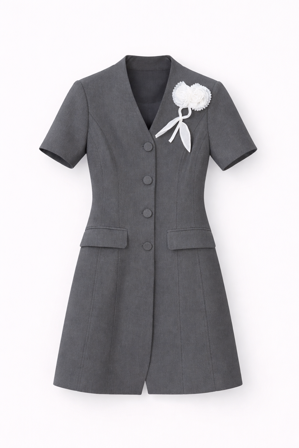 Charcoal Tailored Blazer Dress with Floral Brooch