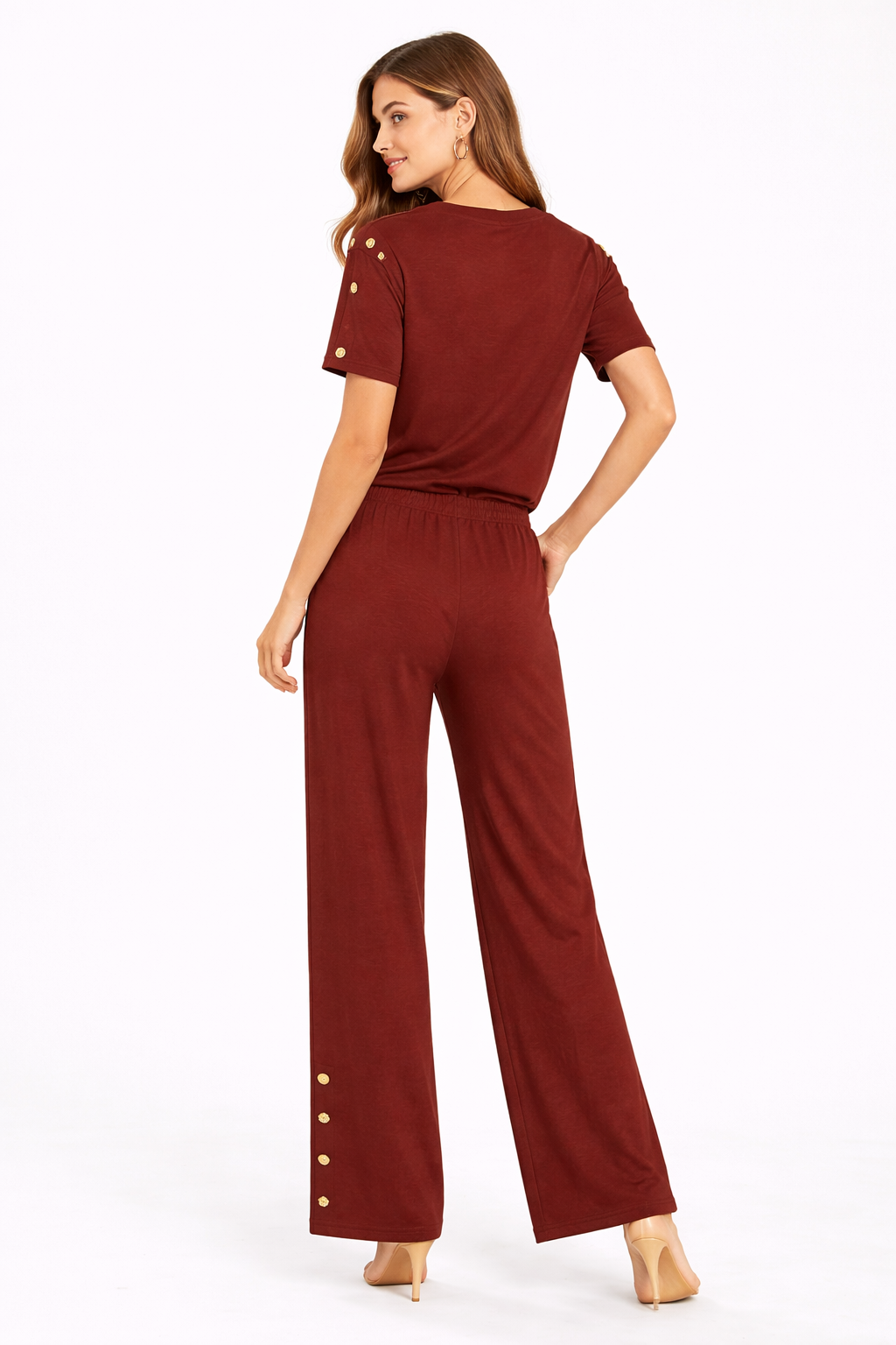Burgundy Luxe Lounge Set with Gold Embellishments