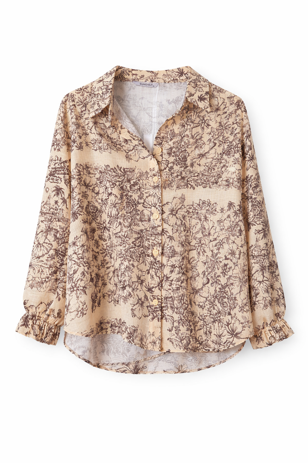Beige Toile Print Blouse & Wide-Leg Pants Set