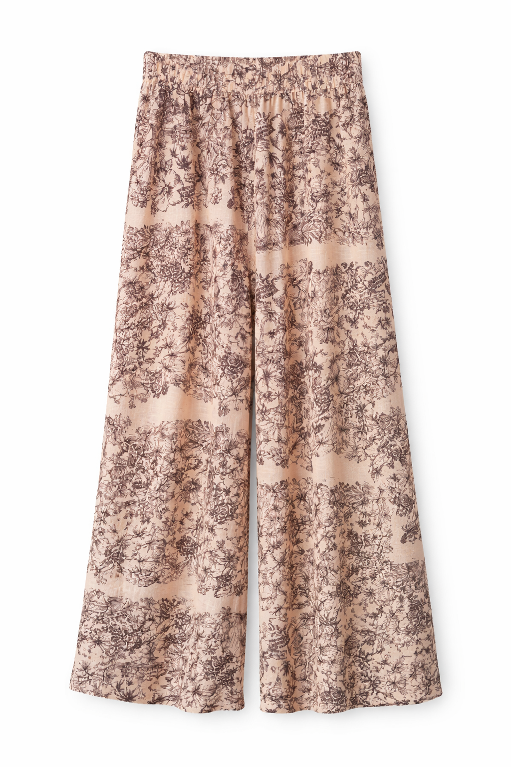 Beige Toile Print Blouse & Wide-Leg Pants Set