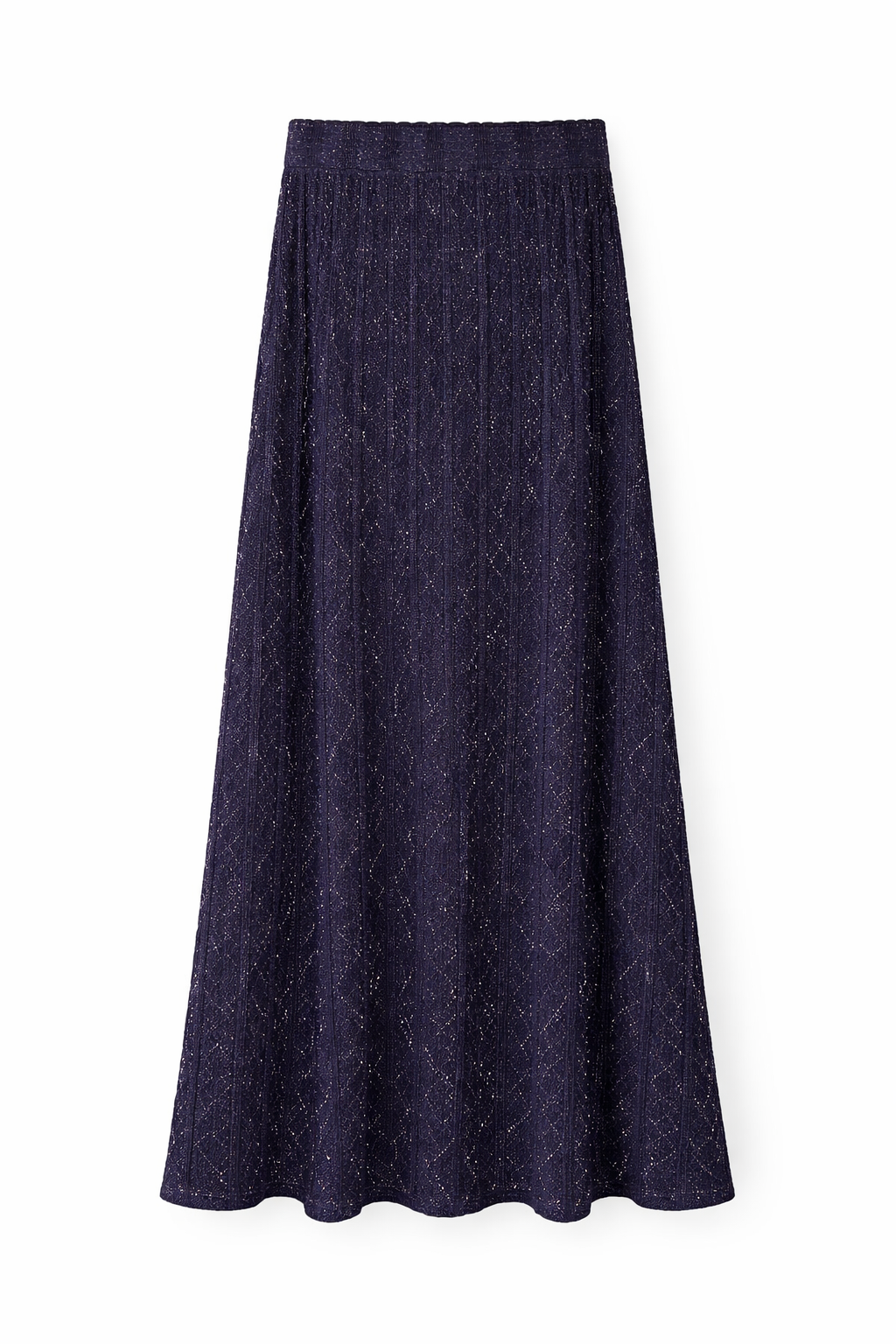 Navy Shimmer Knit Cardigan & Flared Midi Skirt Set