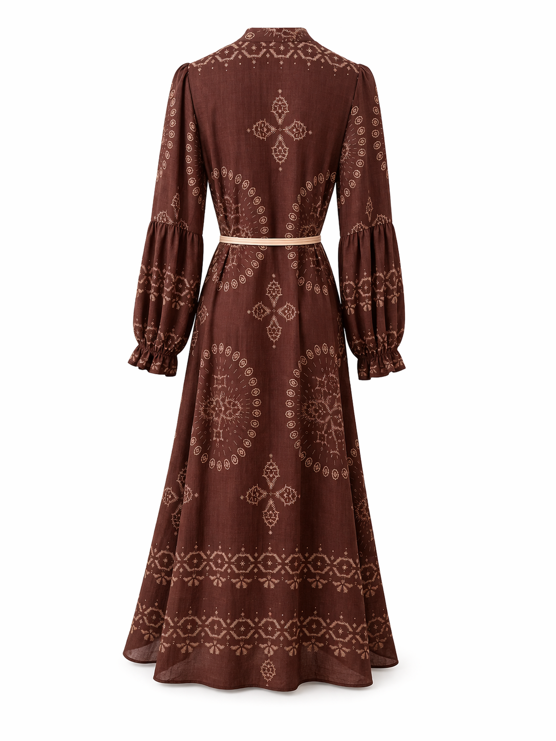Bohemian Belted Maxi Dress – Brown Paisley Print