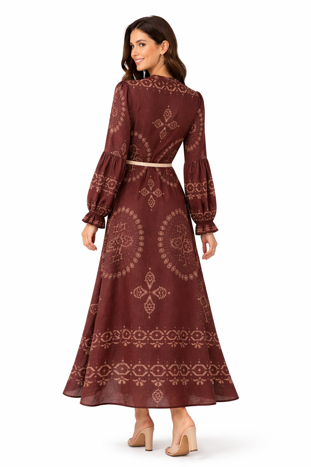 Bohemian Belted Maxi Dress – Brown Paisley Print
