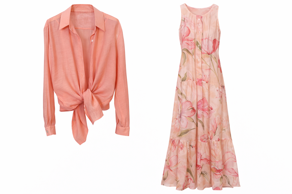 Coral Sheer Shirt & Floral Maxi Dress Set