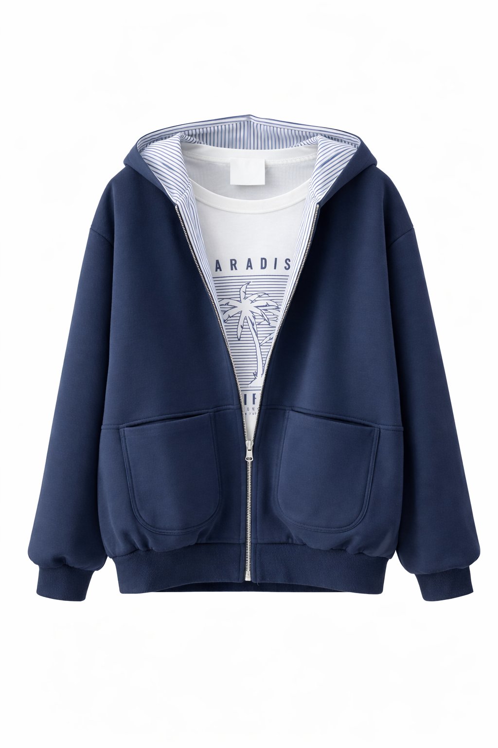 3-Piece Casual Lounge Set – Zip Hoodie, Graphic T-Shirt & Wide-Leg Pants