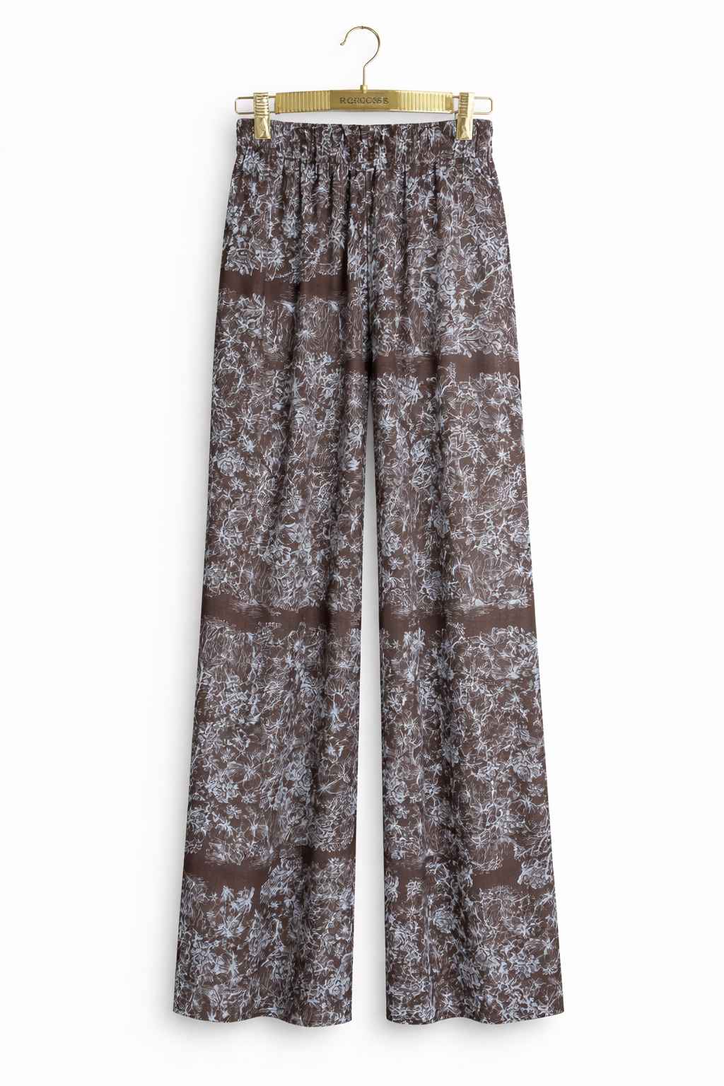 Elegant Brown Floral Two-Piece Set – Button Shirt & Wide-Leg Pants