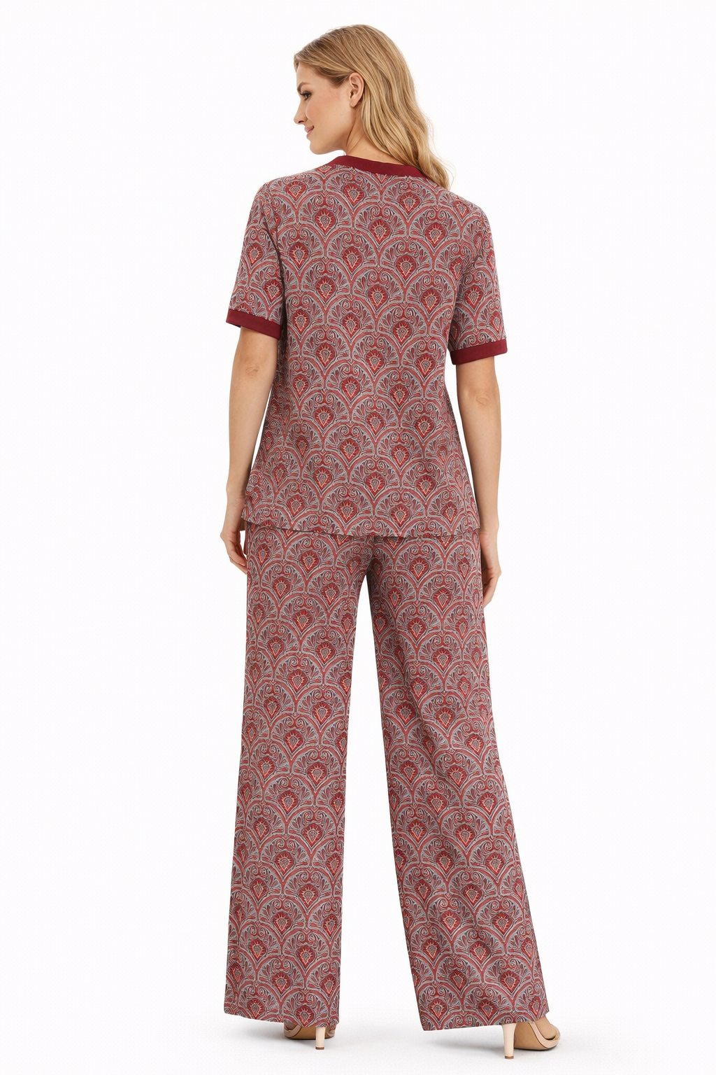 Paisley Print Two-Piece Set – Short Sleeve Top & Wide-Leg Pants