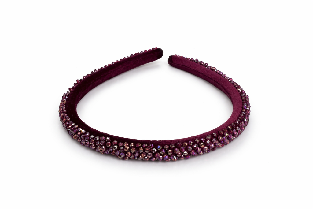 Elegant Burgundy Lace 3-Piece Set – Blouse, Lace Skirt & Crystal Headband