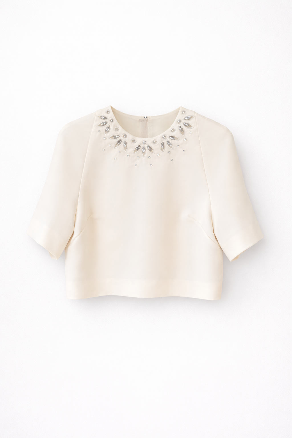 Elegant Ivory Embellished Crop Top & Wide-Leg Trouser Set